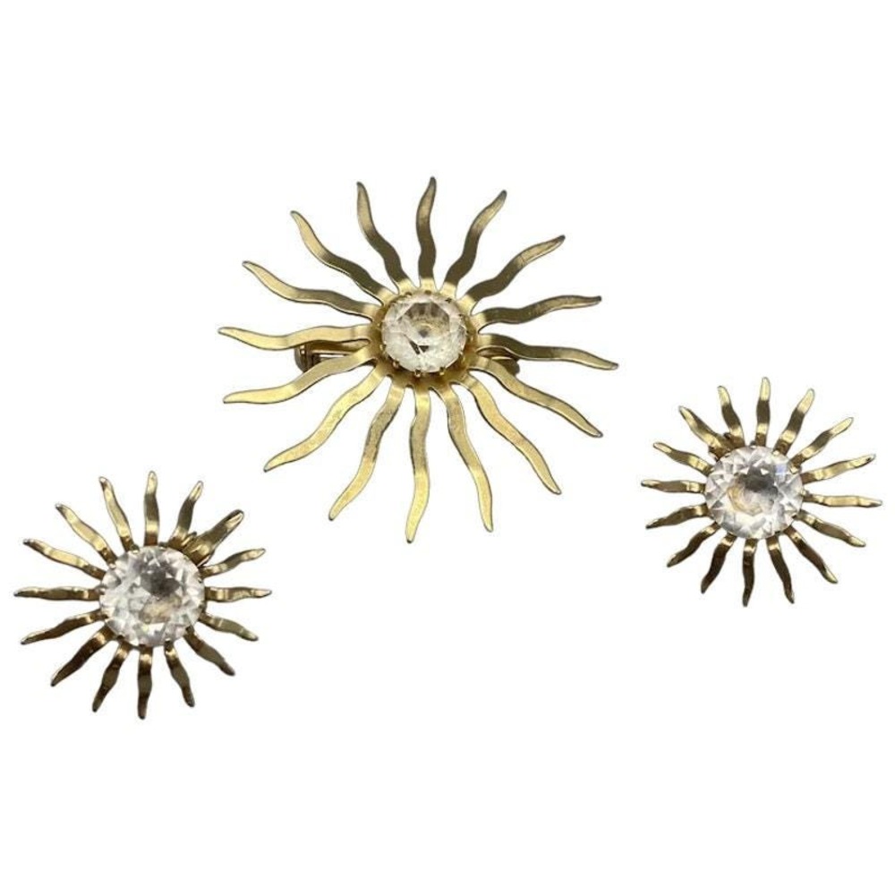Vintage‎ 1959 FASCINATION Brooch Earring Set Sarah Coventry Crystal Starburst